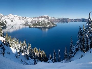Crater Lake Winter Panoramic View