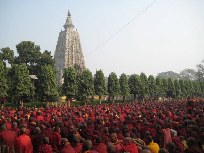 Mahabodhi Temple With Monks
