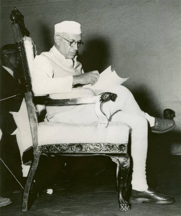 Pandit Nehru Preparing His Speech