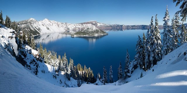 Crater Lake Winter Panoramic View