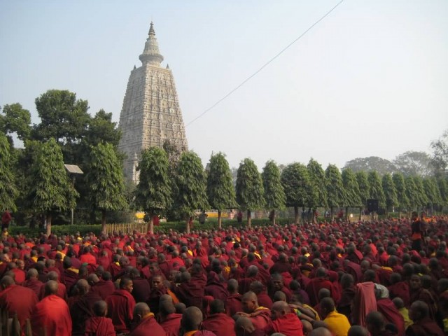 Mahabodhi Temple With Monks